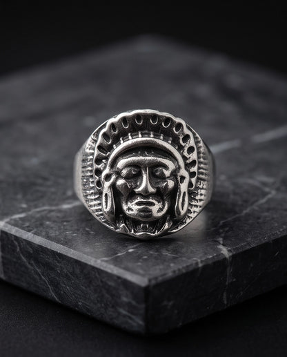 Native Chief Headdress Sculpted Signet Ring