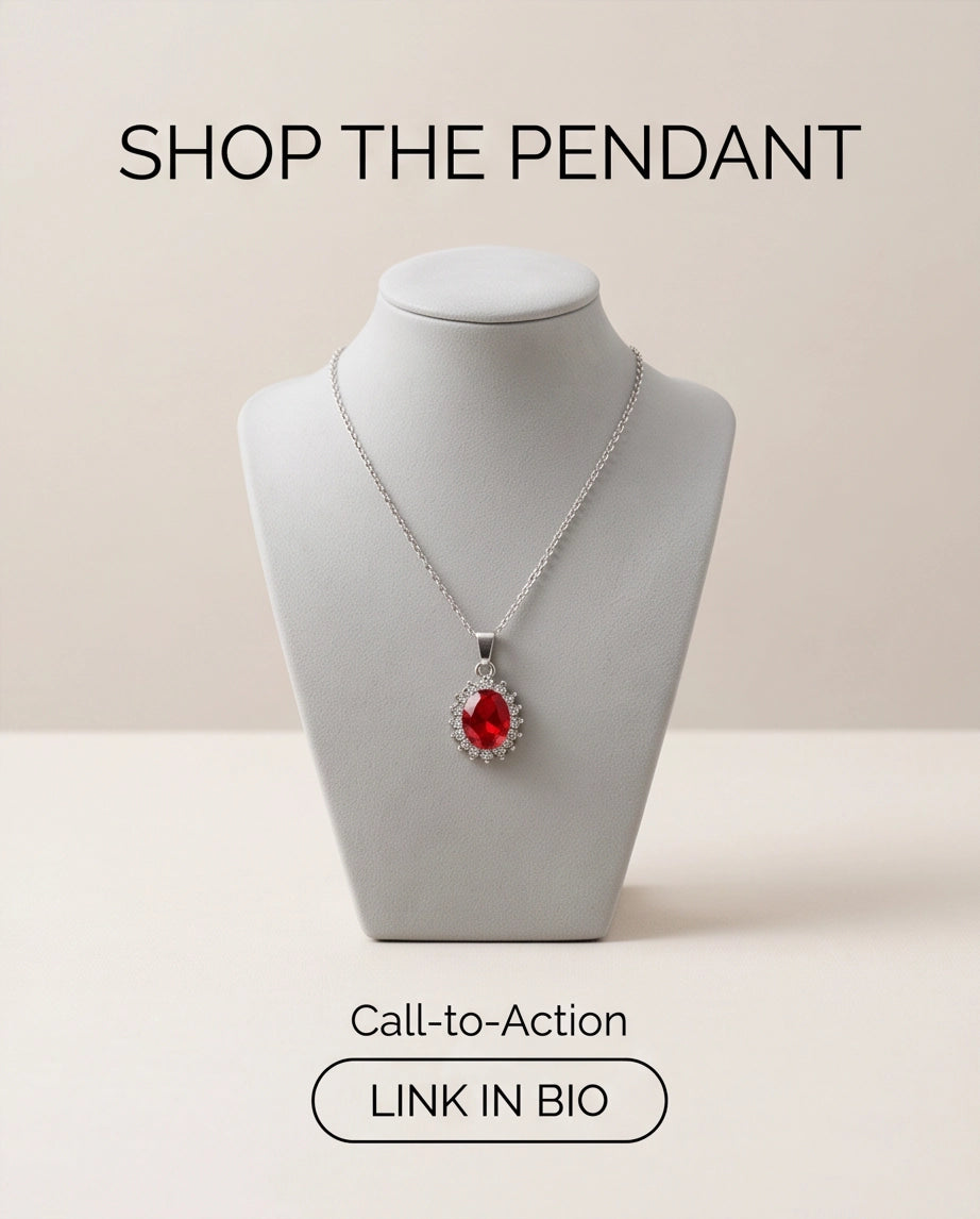 Silver Garnet Red Oval Halo Medallion Pendant Necklace