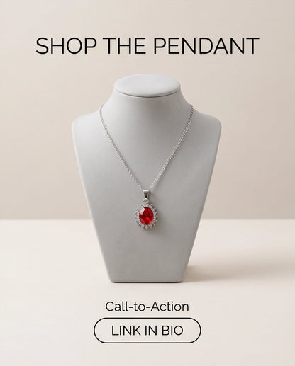 Silver Garnet Red Oval Halo Medallion Pendant Necklace