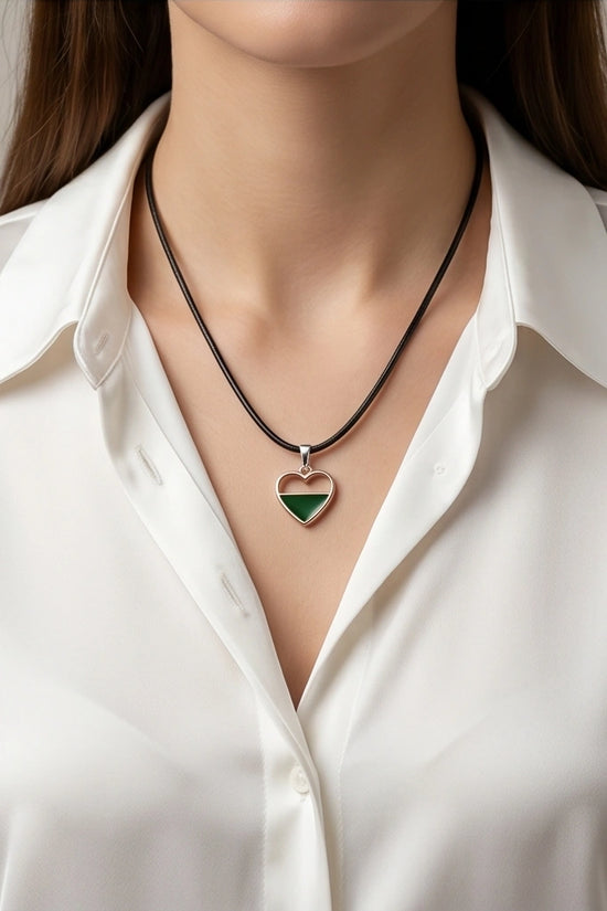 Gold and Green Geometric Heart Necklace
