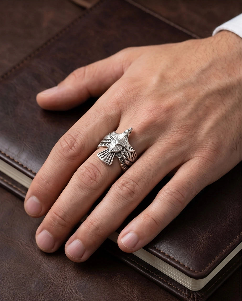 Oxidized Silver Soaring Eagle Sculpted Ring