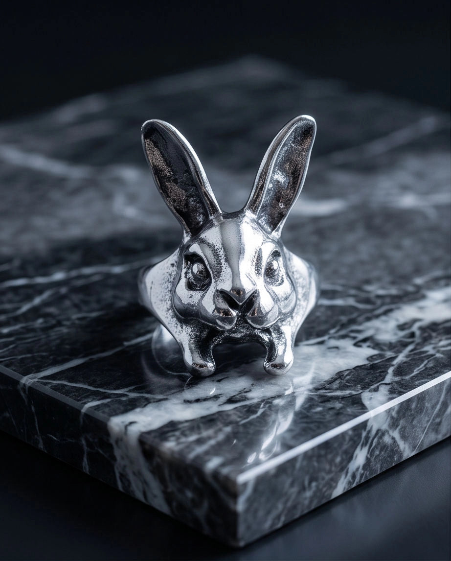 Silver Sculpted Bunny Rabbit Ring