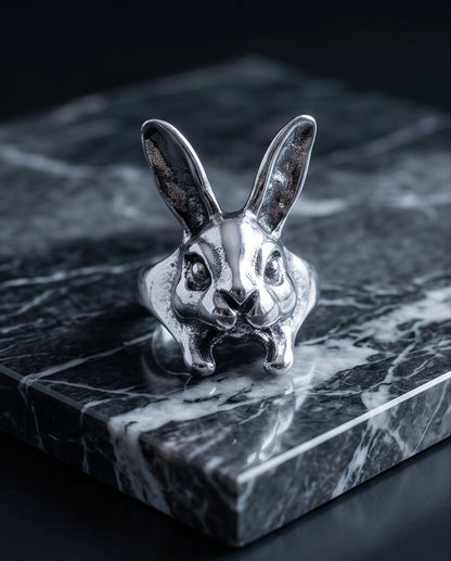 Silver Sculpted Bunny Rabbit Ring