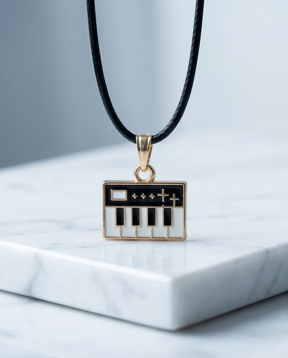 Gold and Black Synthesizer Keyboard Necklace