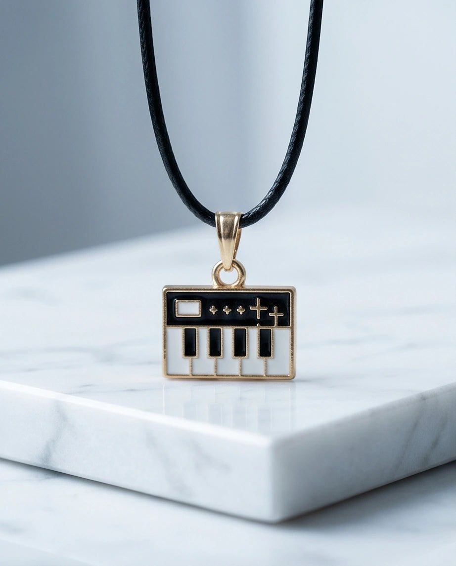 Gold and Black Synthesizer Keyboard Necklace