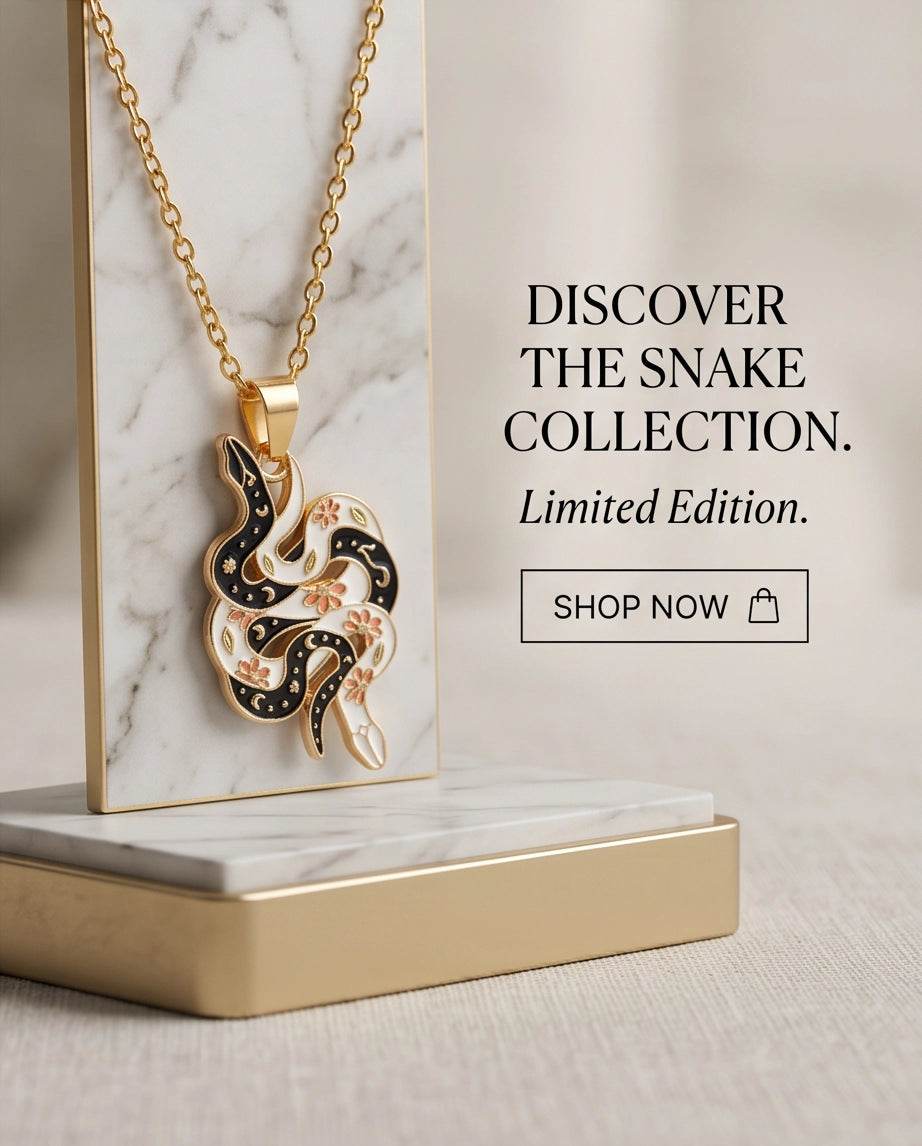 Gold Floral Serpent Enamel Pendant Necklace