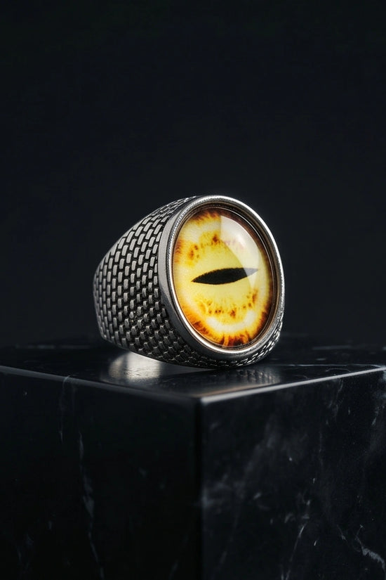 Vintage Sterling Silver Golden Snake's Eye Statement Ring