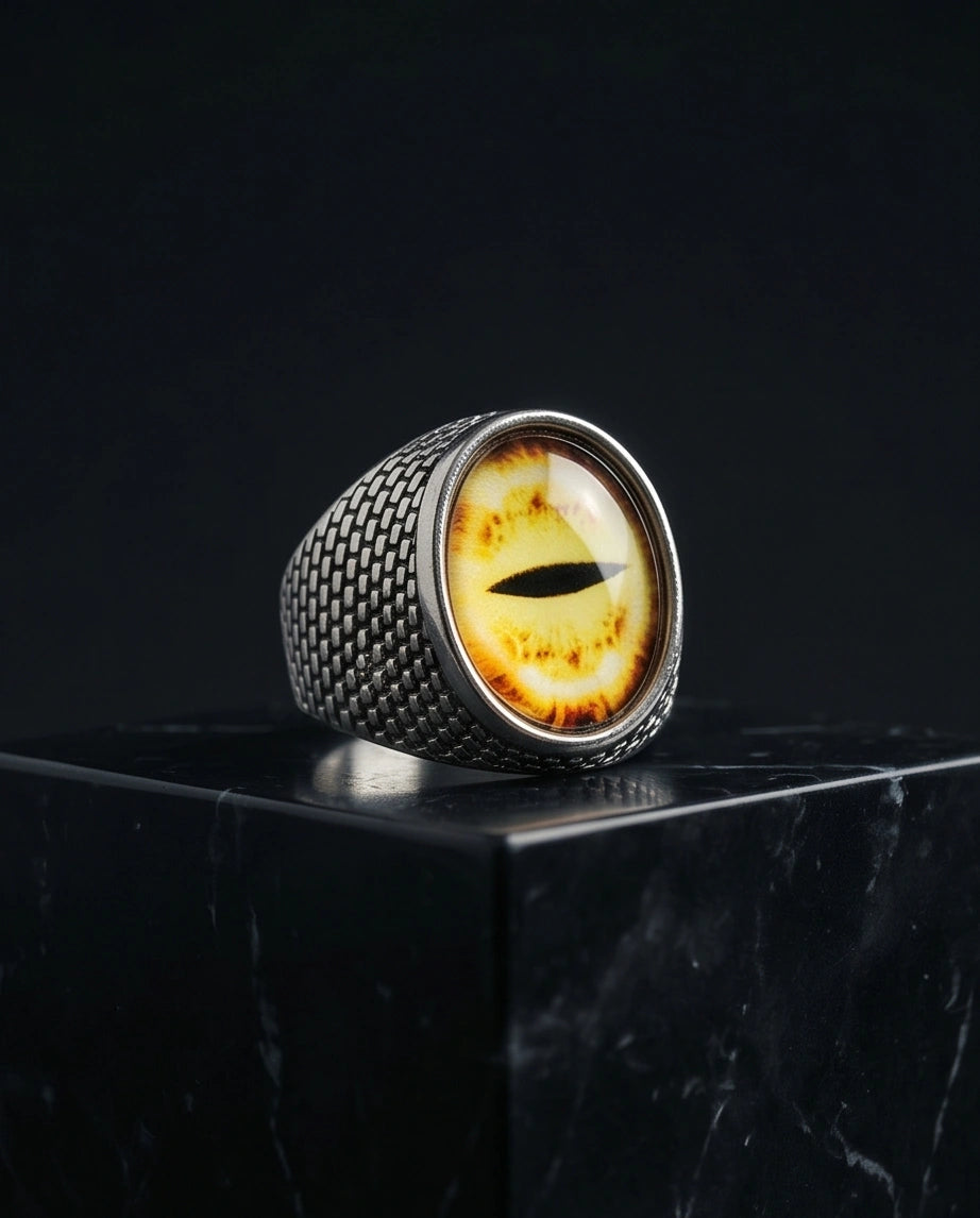 Vintage Sterling Silver Golden Snake's Eye Statement Ring