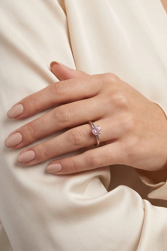 Sterling Silver Round-Cut Pink Diamond Solitaire Ring
