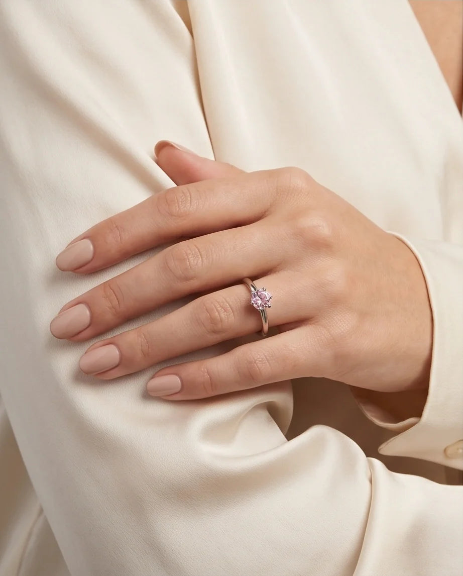 Sterling Silver Round-Cut Pink Diamond Solitaire Ring
