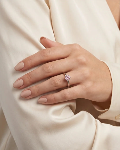 Sterling Silver Round-Cut Pink Diamond Solitaire Ring