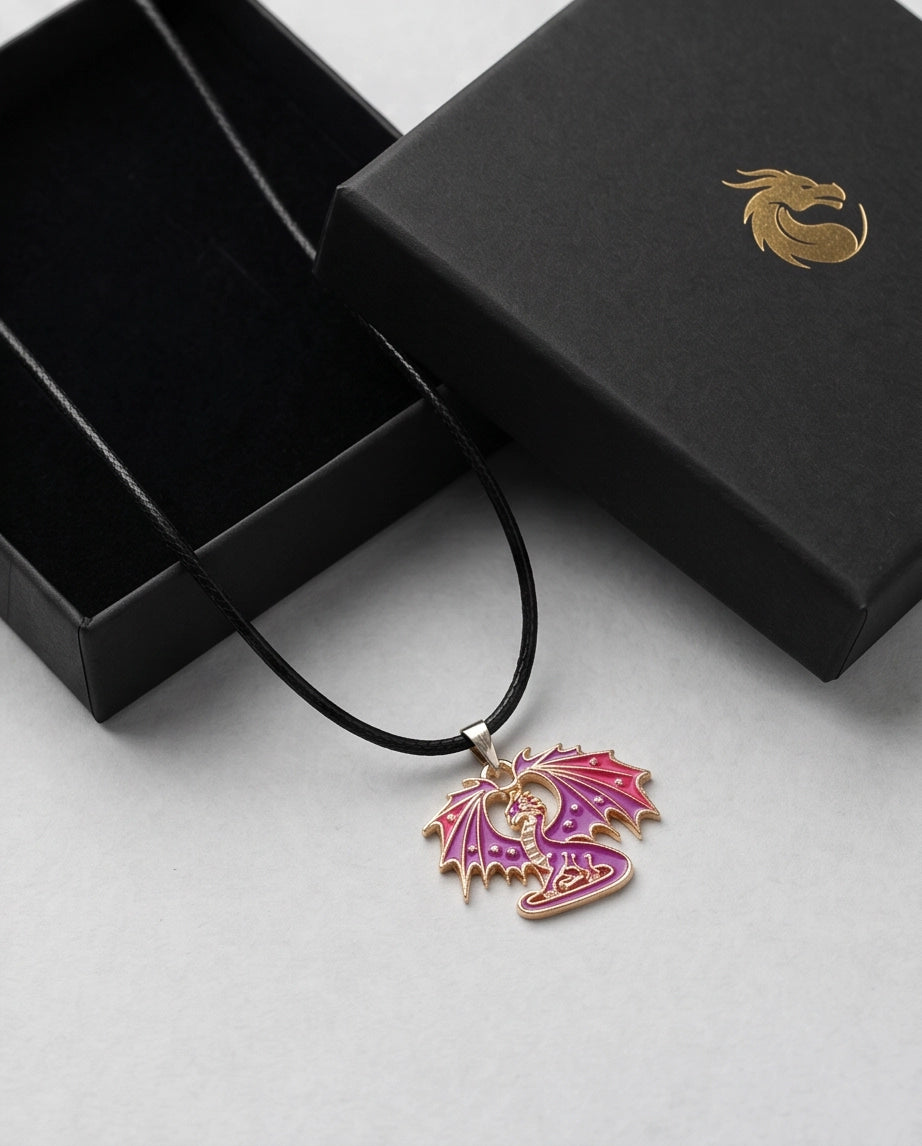 Celestial Magenta Dragon Pendant Necklace