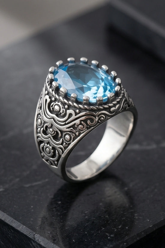 Imperial Aquamarine Sea-Lord Silver Ring
