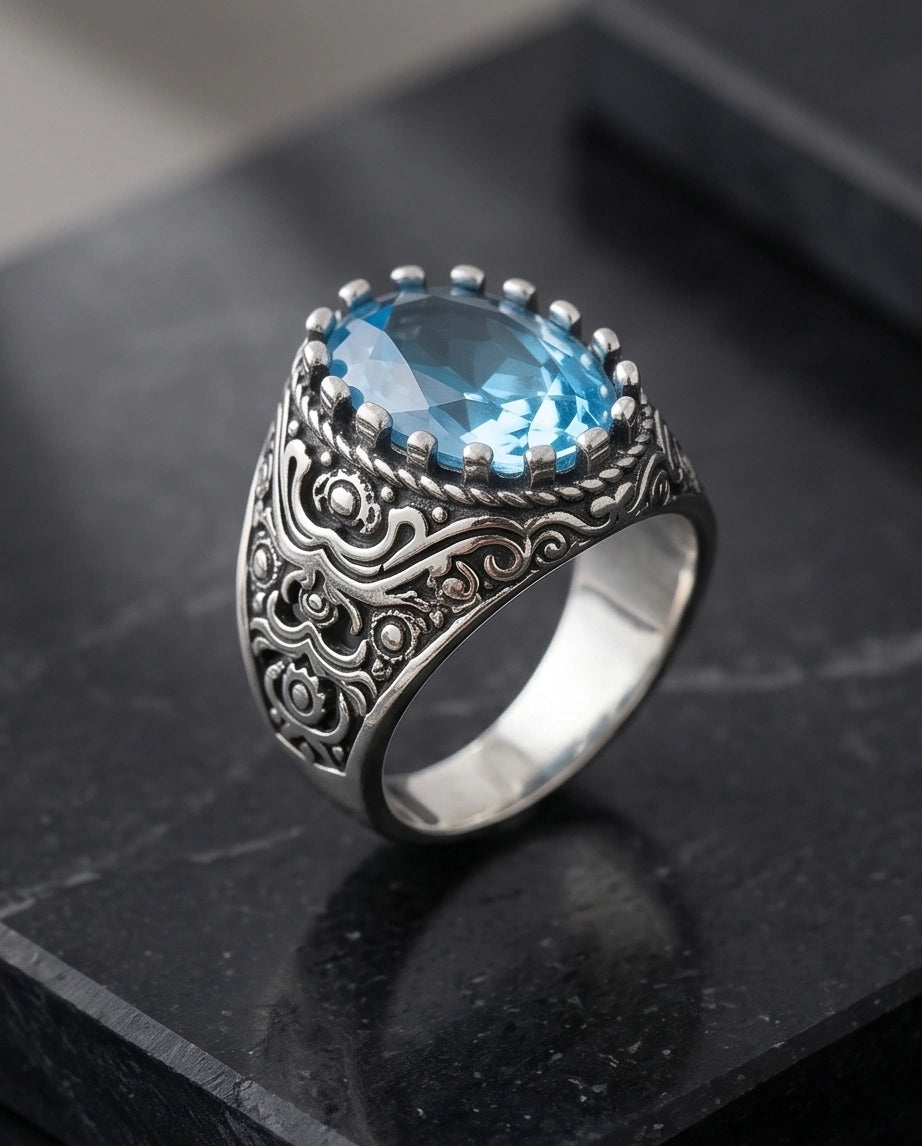 Imperial Aquamarine Sea-Lord Silver Ring