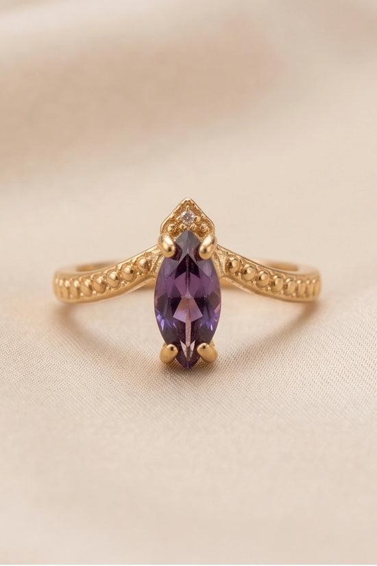 "Amethyst Aura" – Marquise Cut Gold Ring