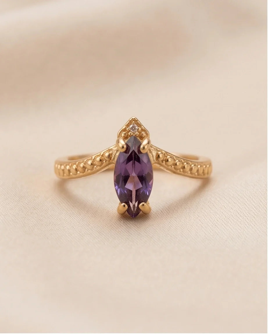 "Amethyst Aura" – Marquise Cut Gold Ring