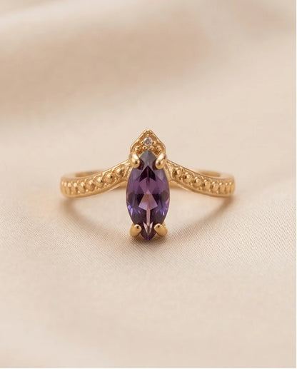 "Amethyst Aura" – Marquise Cut Gold Ring