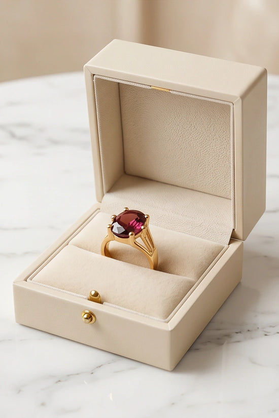 Gold Plated Deep Rhodolite Oval Statement Ring