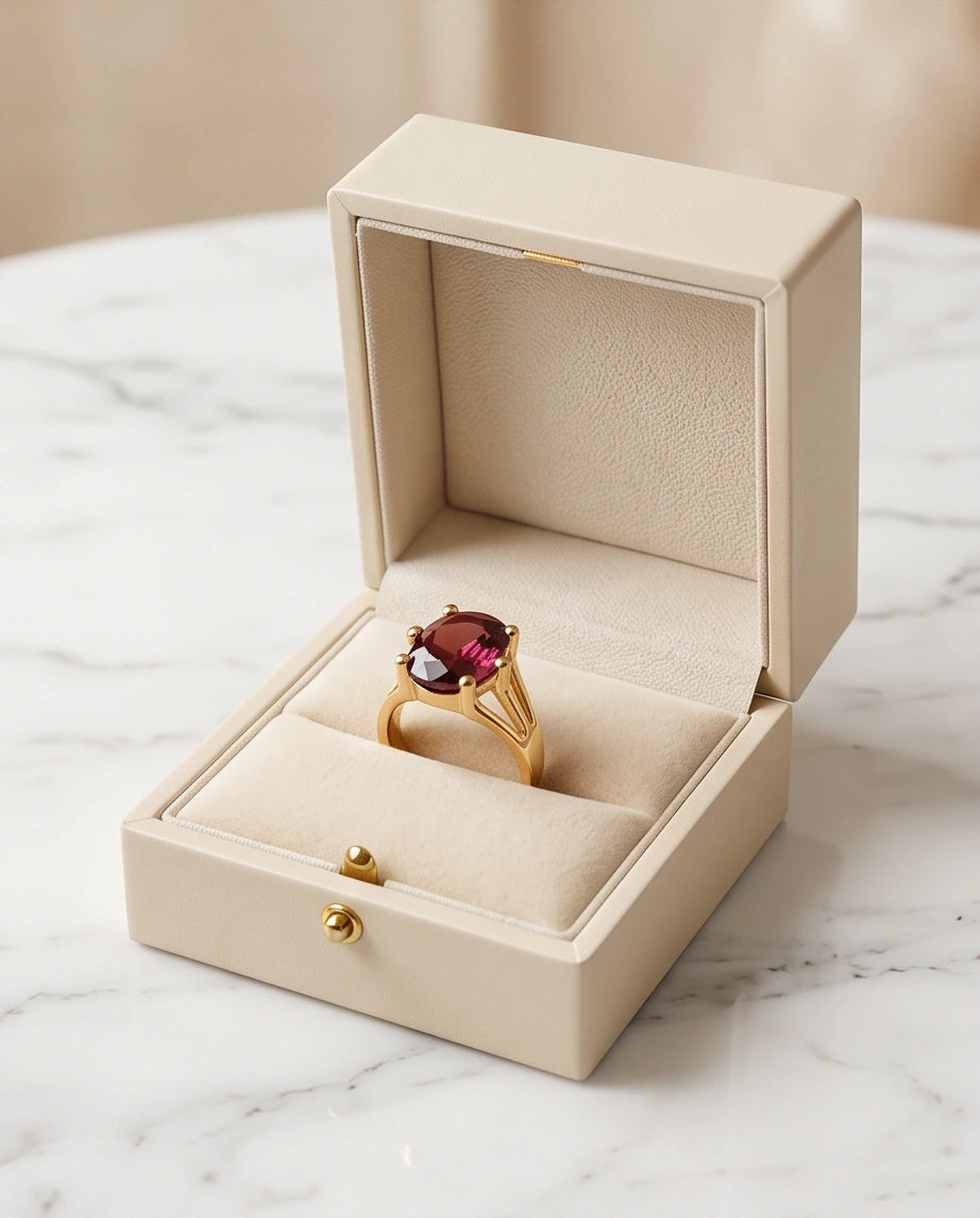 Gold Plated Deep Rhodolite Oval Statement Ring