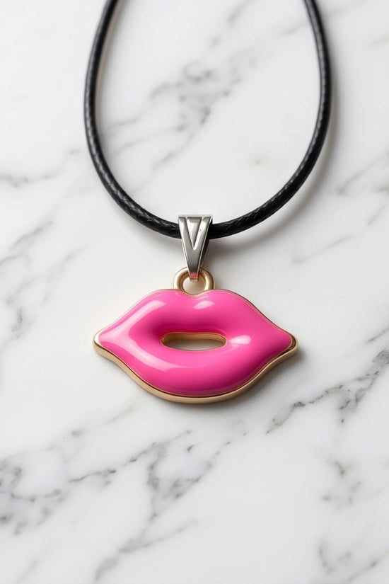 Gold and Pink Lips Pendant Necklace