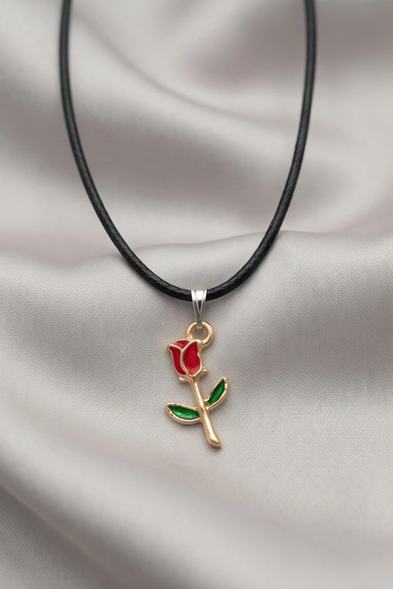 Gold and Red Rose Pendant Necklace