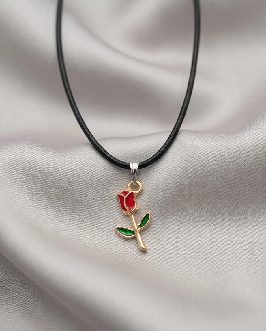 Gold and Red Rose Pendant Necklace