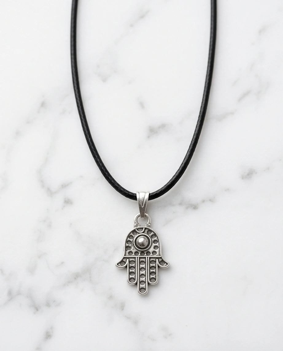 Silver Retro Hamsa Hand Necklace