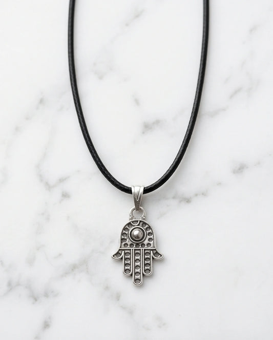 Silver Retro Hamsa Hand Necklace