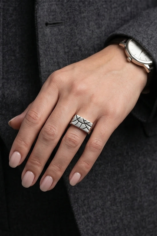 Sterling Silver Abstract Rectangular Signet Ring