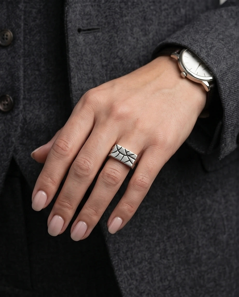 Sterling Silver Abstract Rectangular Signet Ring
