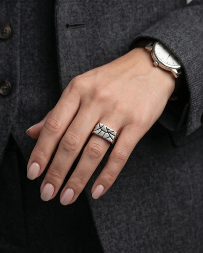 Sterling Silver Abstract Rectangular Signet Ring