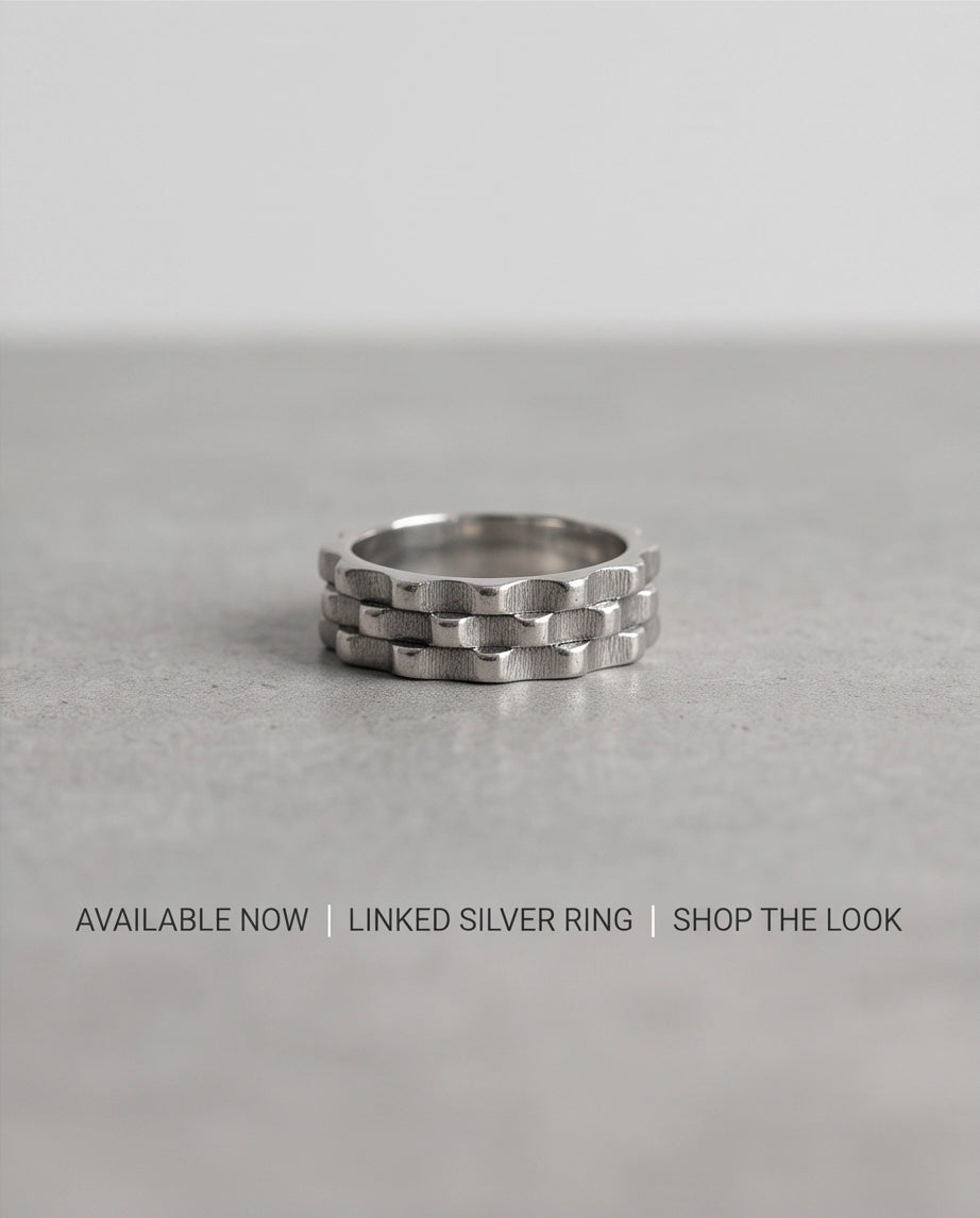 Industrial Cogwheel Scalloped Silver Band