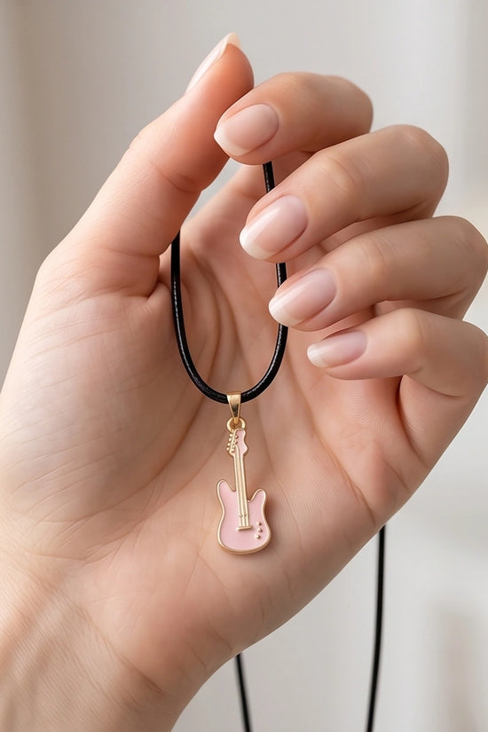Gold and Pink Electric Guitar Necklace