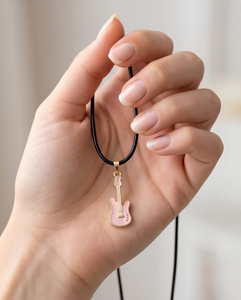 Gold and Pink Electric Guitar Necklace