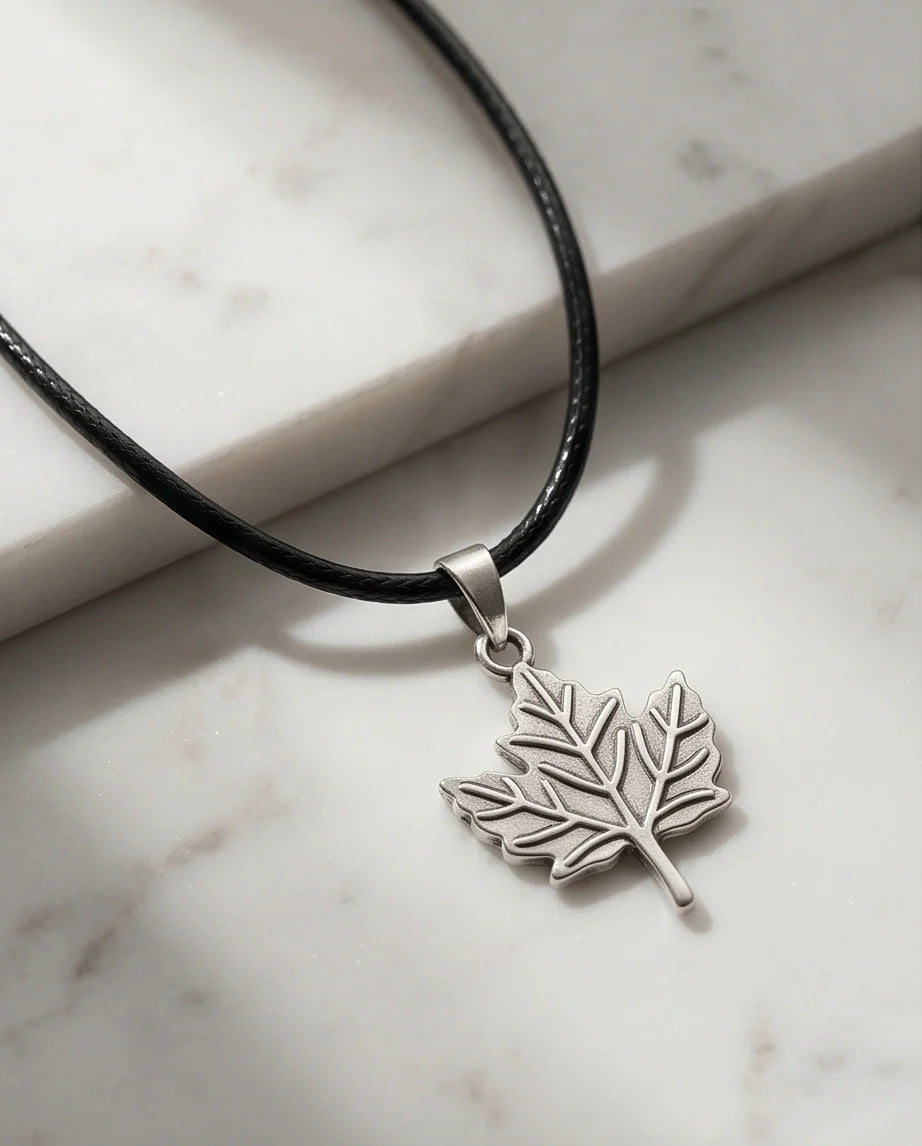 The Autumn Whisper: Matte Silver Maple Leaf Pendant Necklace