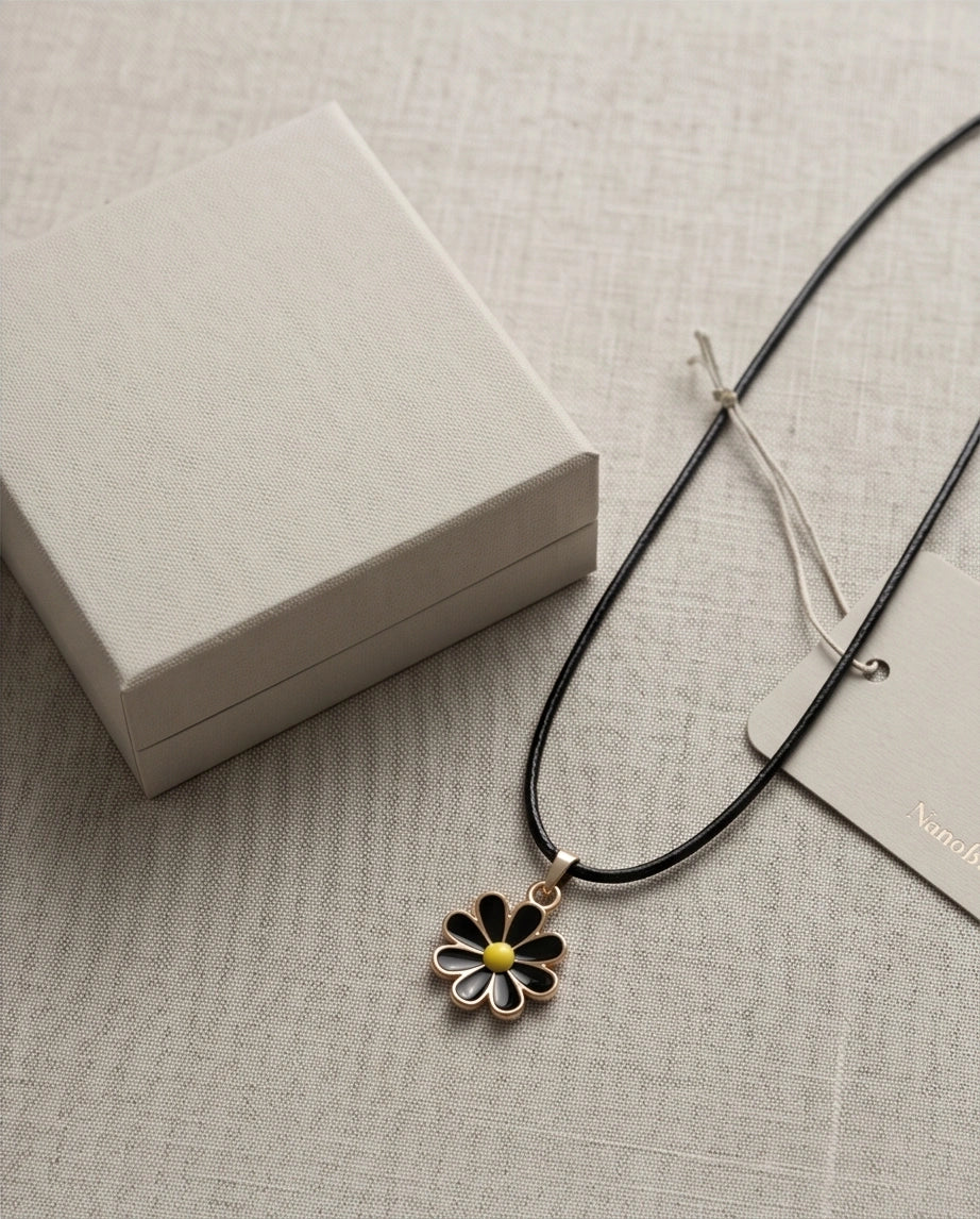 Gold and Black Daisy Pendant Necklace