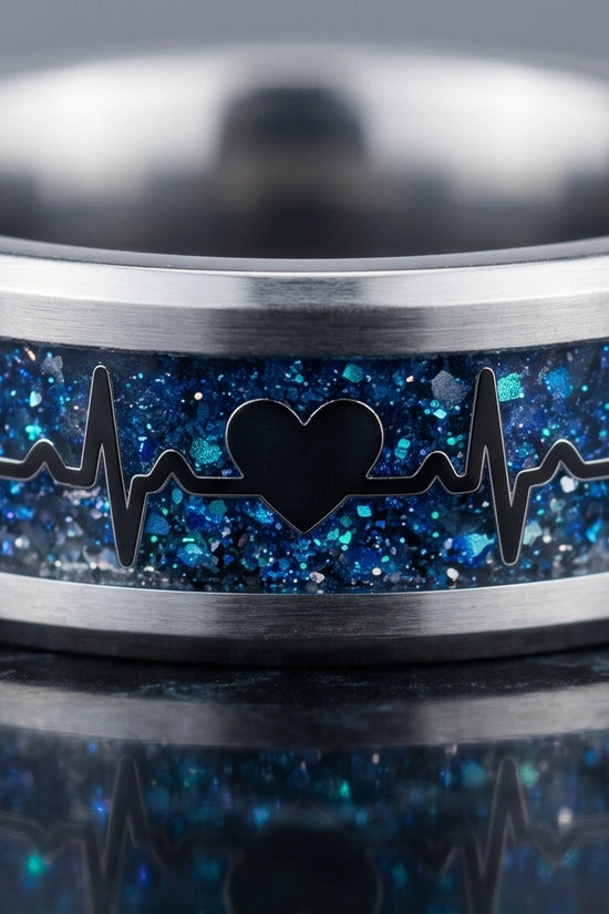 Purple Glitter Heartbeat Band Ring