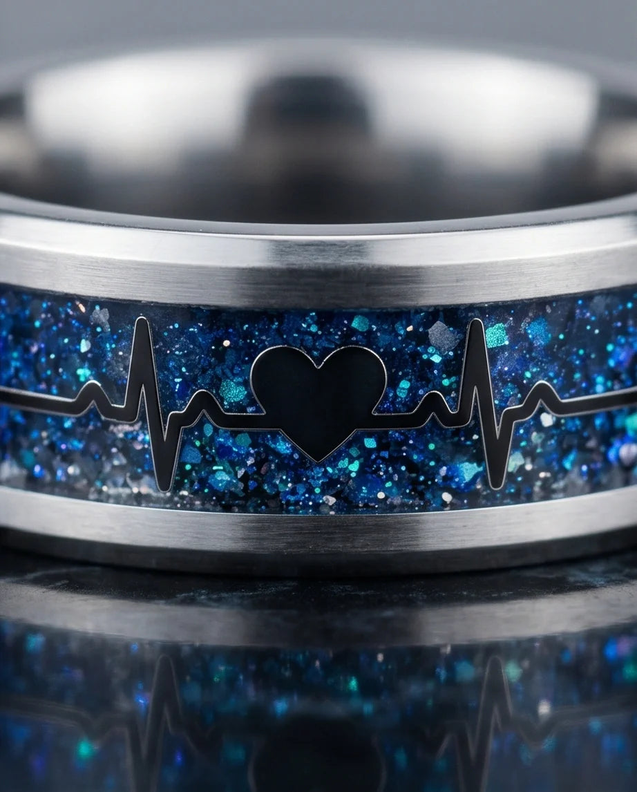 Purple Glitter Heartbeat Band Ring