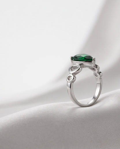 Emerald Gemstone Prong-Set Teardrop Loop Silver Ring
