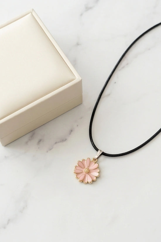 Blush Pink Enamel Sunflower Pendant Necklace