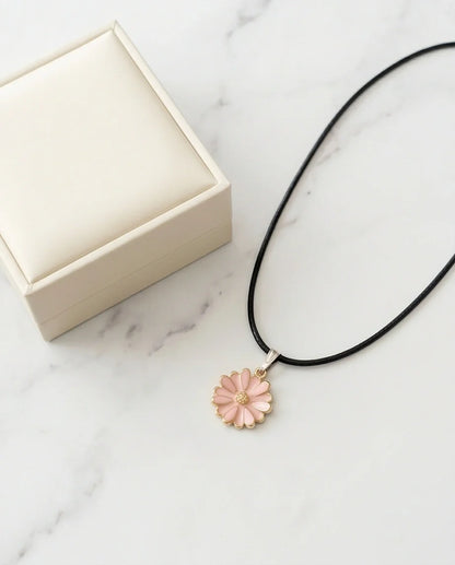 Blush Pink Enamel Sunflower Pendant Necklace