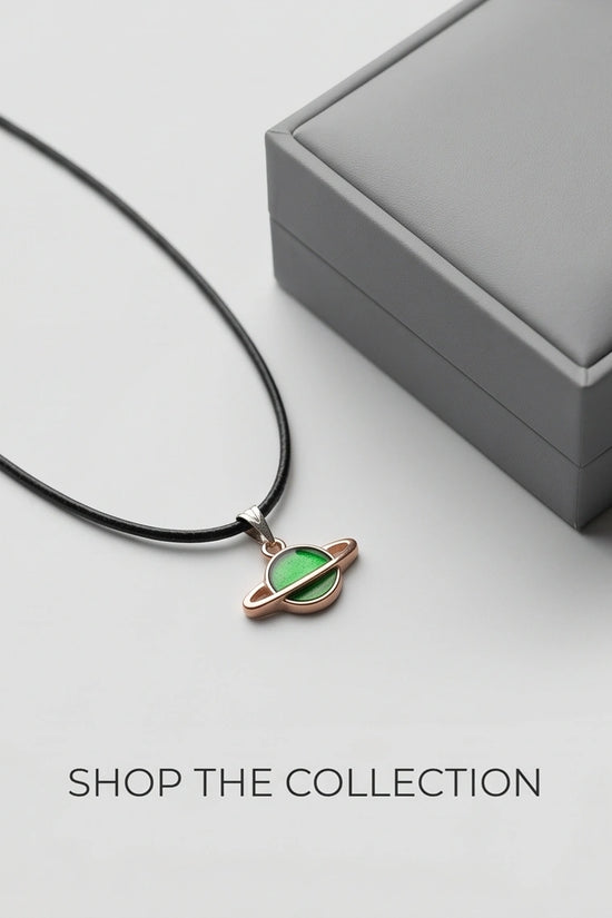 Gold and Green Saturn Planet Necklace
