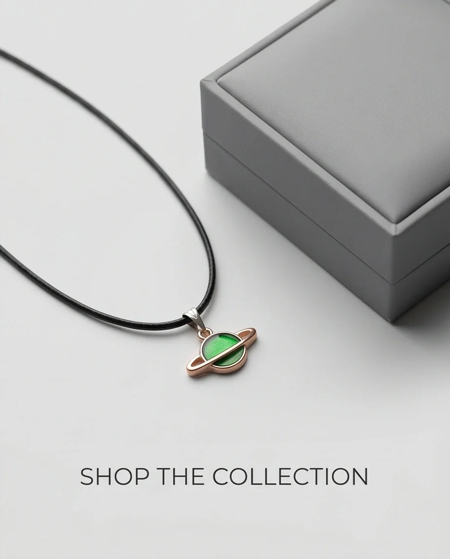 Gold and Green Saturn Planet Necklace