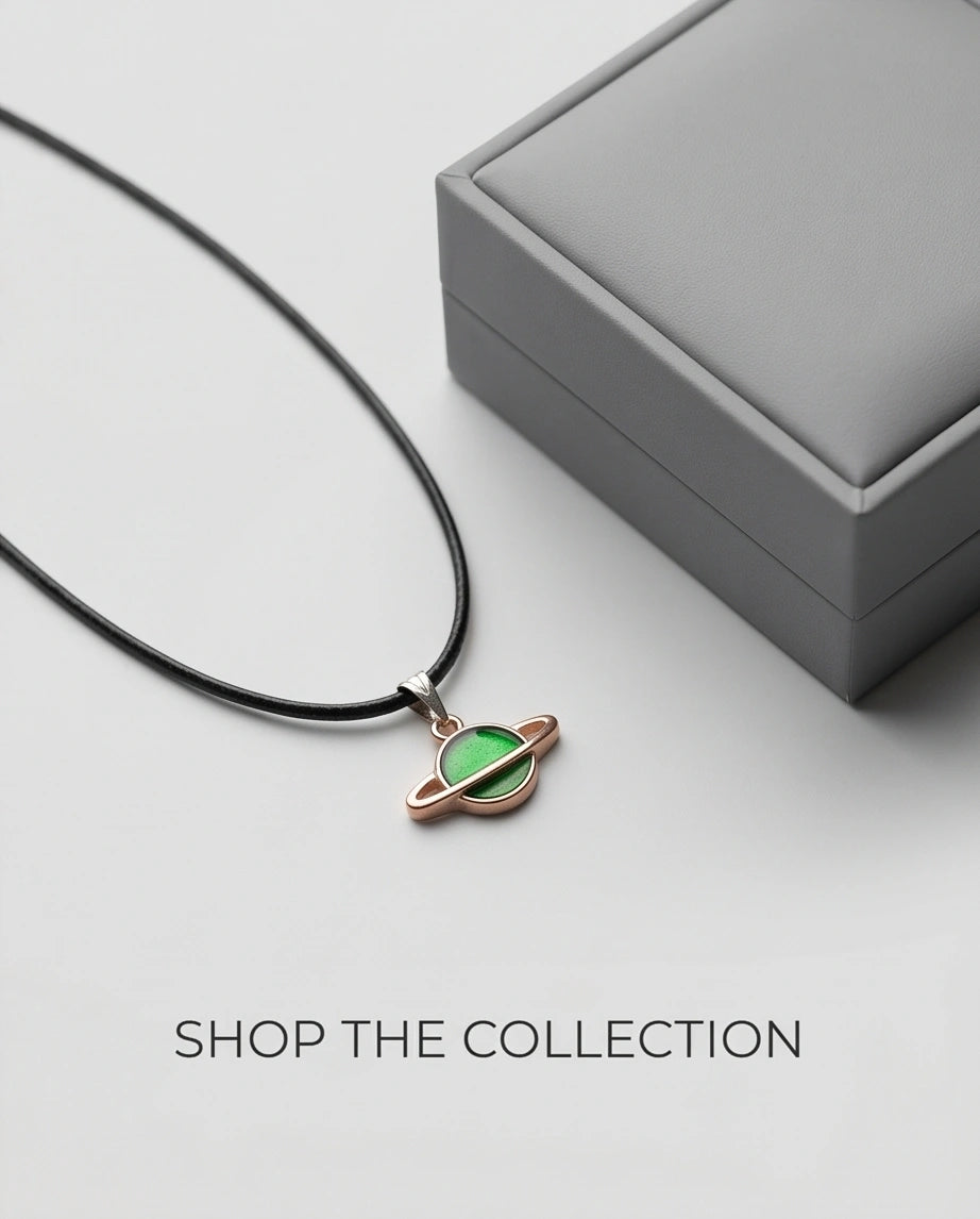 Gold and Green Saturn Planet Necklace