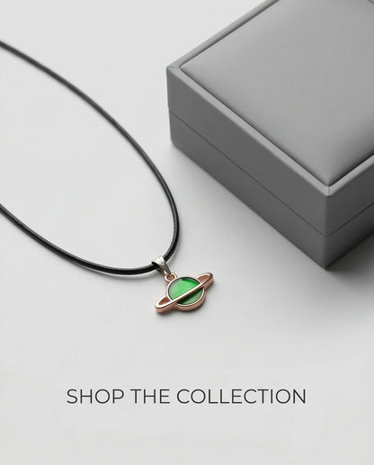 Gold and Green Saturn Planet Necklace