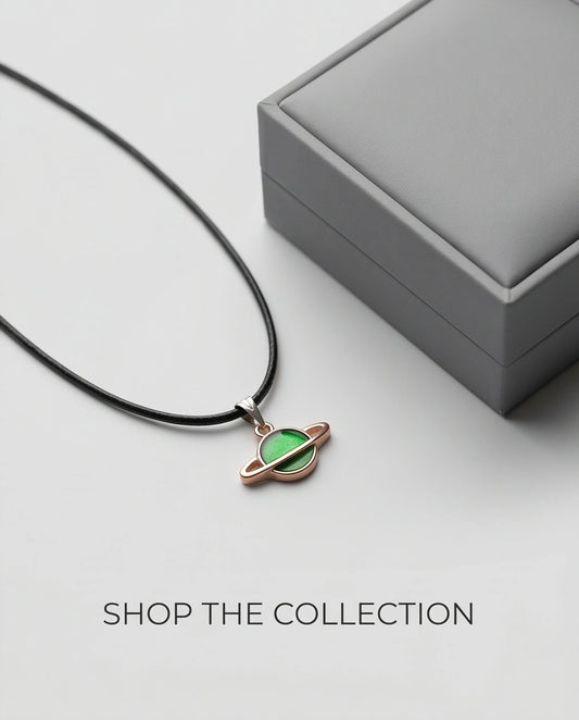 Gold and Green Saturn Planet Necklace