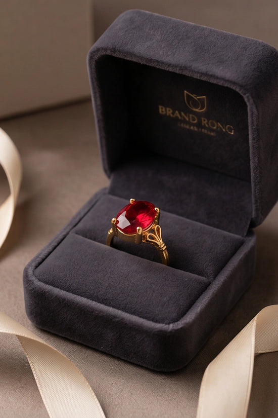 Gold Plated Crimson Ruby Oval Filigree Ring