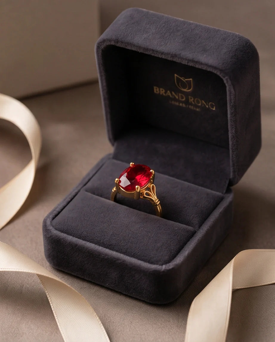 Gold Plated Crimson Ruby Oval Filigree Ring
