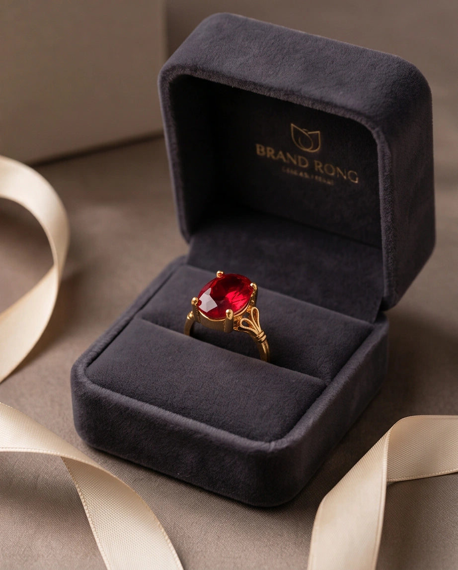 Gold Plated Crimson Ruby Oval Filigree Ring