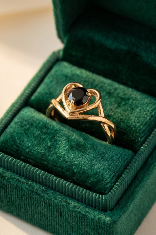 Gold Black Diamond Heart Openwork Ring